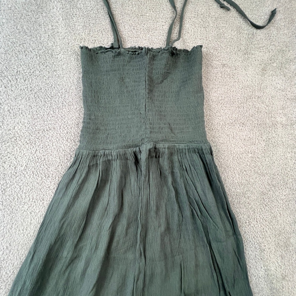 Boho Midi Dress Small Women's Natural Reflections Green Smocked Rayon Strap‎ - Picture 8 of 9